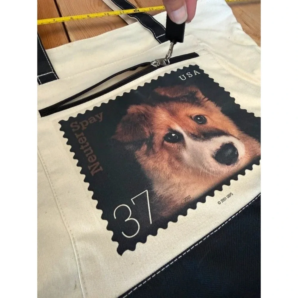 Cute Dog Stamp Canvas Tote Bag